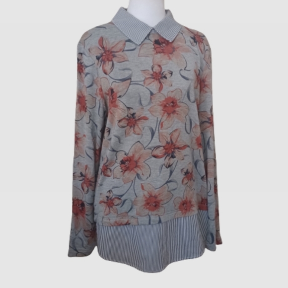 Zac & Rachel Gray Floral Print Layered Look Shirt XL Long Sleeve Collard… - Picture 14 of 14